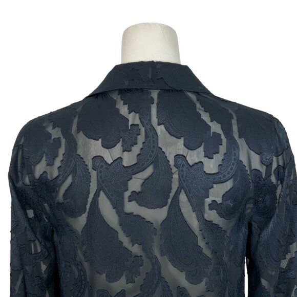 L'AGENCE Laurent Blouse XS Midnight Sheer Paisley Long Sleeve Button Front Sexy - Picture 7 of 11